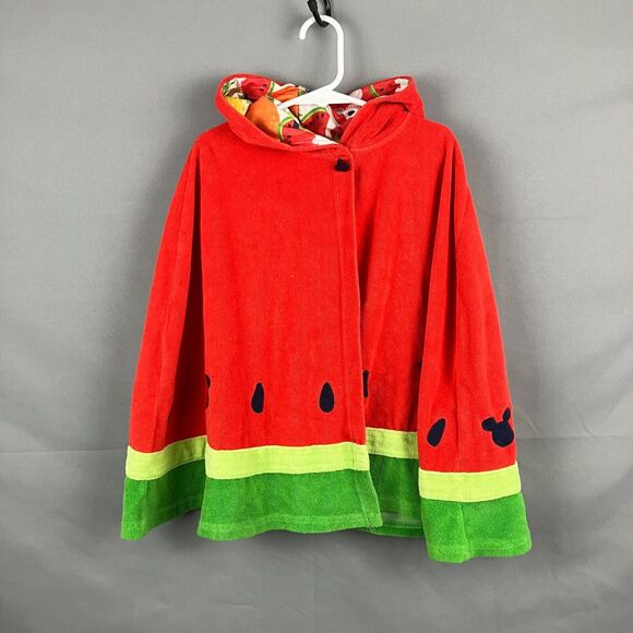 Disney Store Bath Towel Girls 4 Red Watermelon Hooded Cape Terry Swim Coverup - Picture 1 of 6